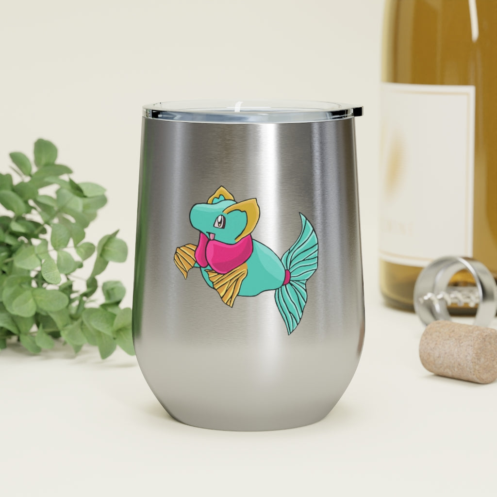 Plumo 12oz Insulated Wine Tumbler in stainless steel with a clear plastic lid, showcasing a stylish design for hot and cold beverages.