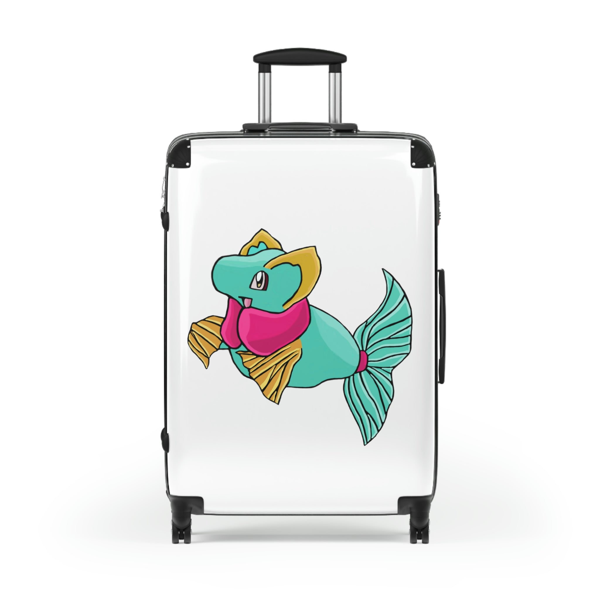 Plumo Cabin Suitcase featuring a personalized design, lightweight polycarbonate front, and ABS back, with adjustable handle and 360° swivel wheels.