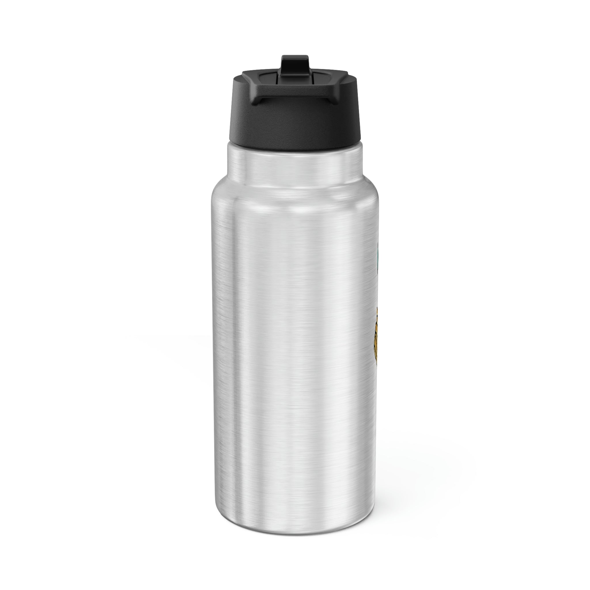 Plumo Gator Tumbler in stainless steel with a black plastic cap and straw, showcasing a customizable design.