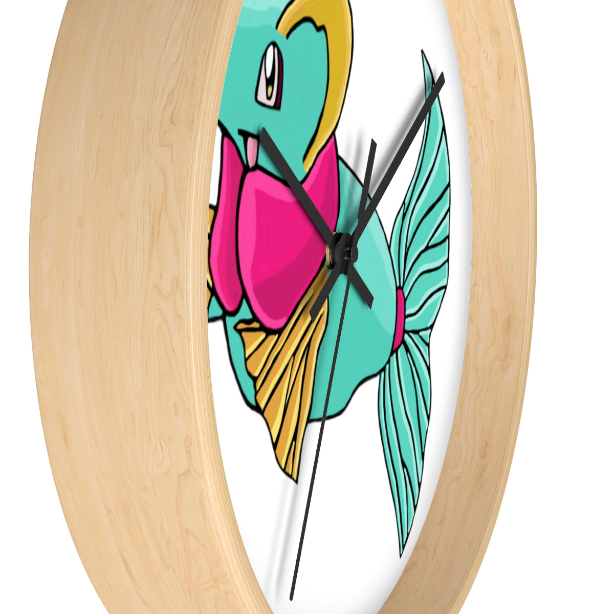 Plumo Wall Clock featuring a wooden frame and plexiglass face, designed for indoor use with a silent mechanism.