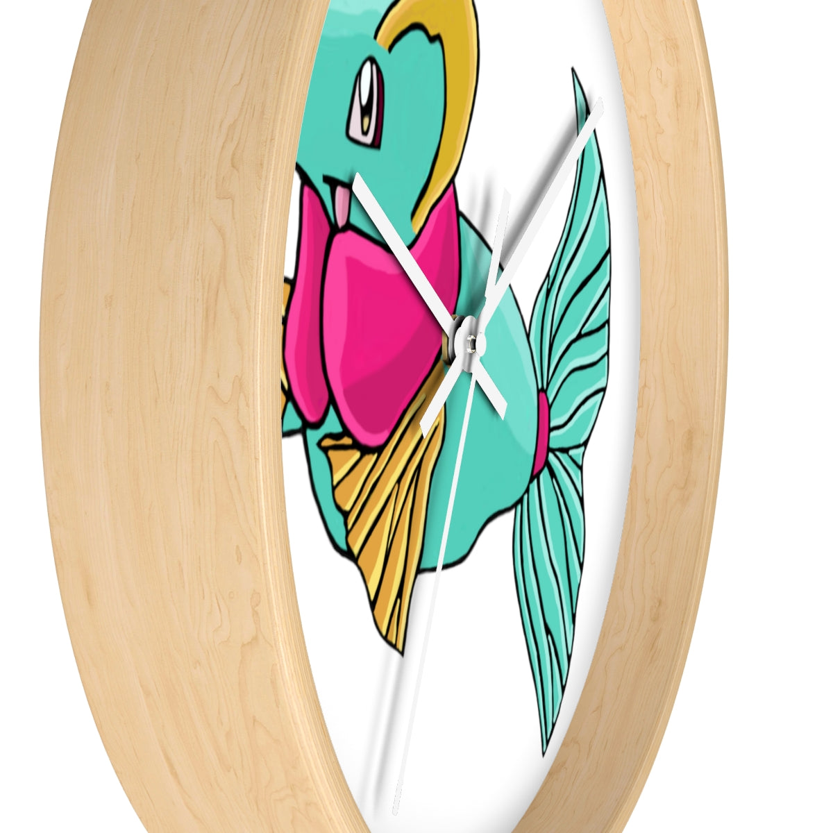 Plumo Wall Clock featuring a wooden frame and plexiglass face, designed for indoor use with a silent mechanism.