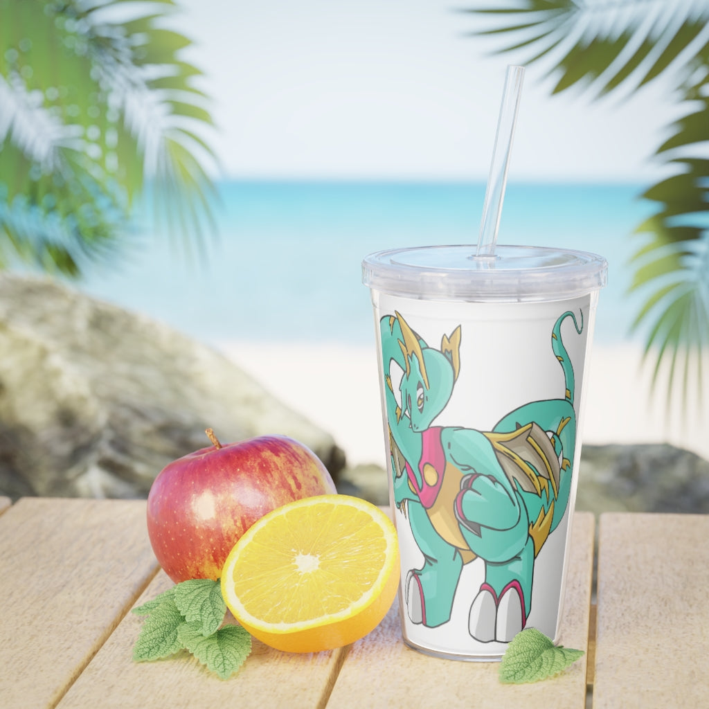 Plumrikamos Plastic Tumbler with Straw showcasing a vibrant design, lid, and reusable straw, perfect for events and gatherings.