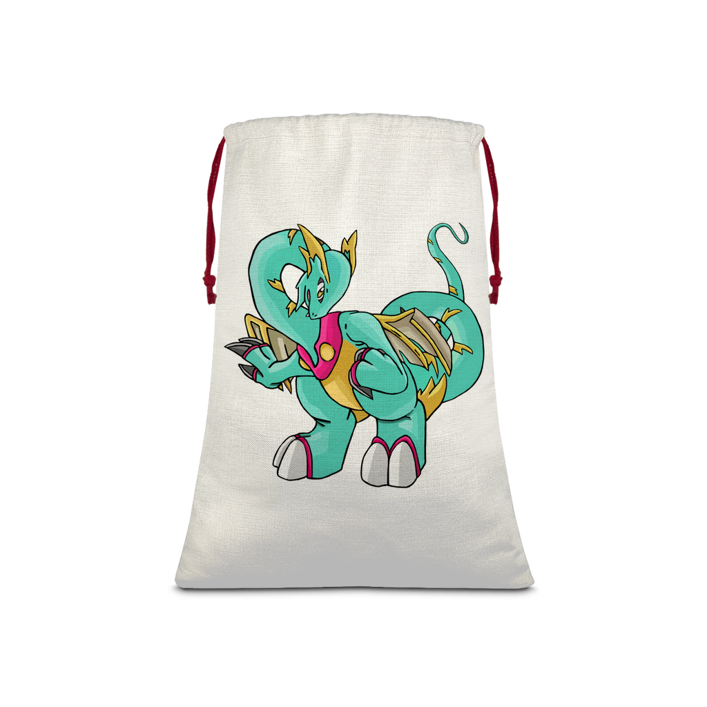 Plumrikamos Sublimation Linen Drawstring Sack with red drawstring, showcasing its linen effect and eco-friendly print.