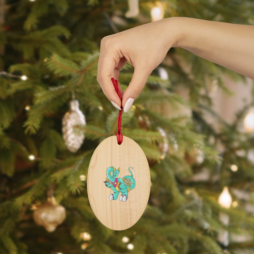 Plumrikamos Wooden Christmas Ornaments in various whimsical shapes, featuring a rustic wood finish and red ribbons for hanging.