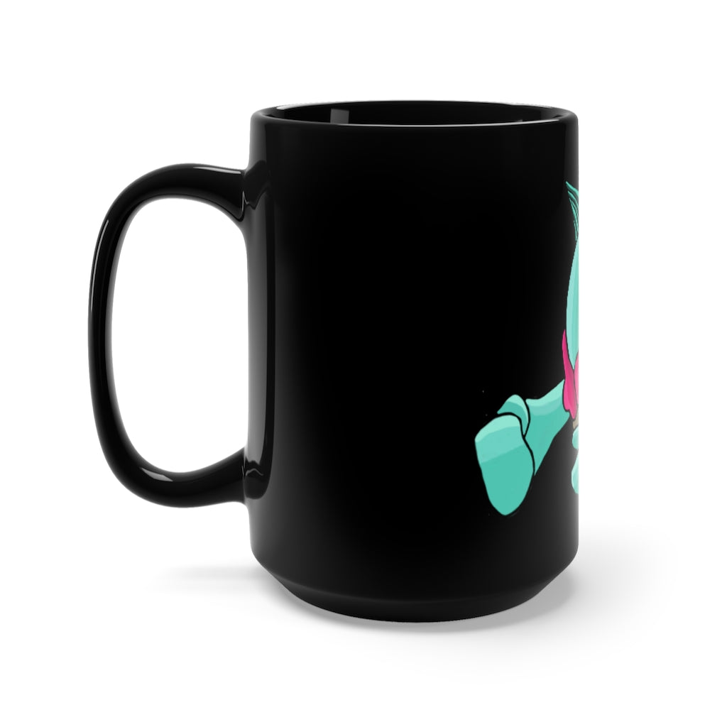 Plumyu Black Mug 15oz featuring a sleek black ceramic design with a C-handle, perfect for coffee and tea lovers.