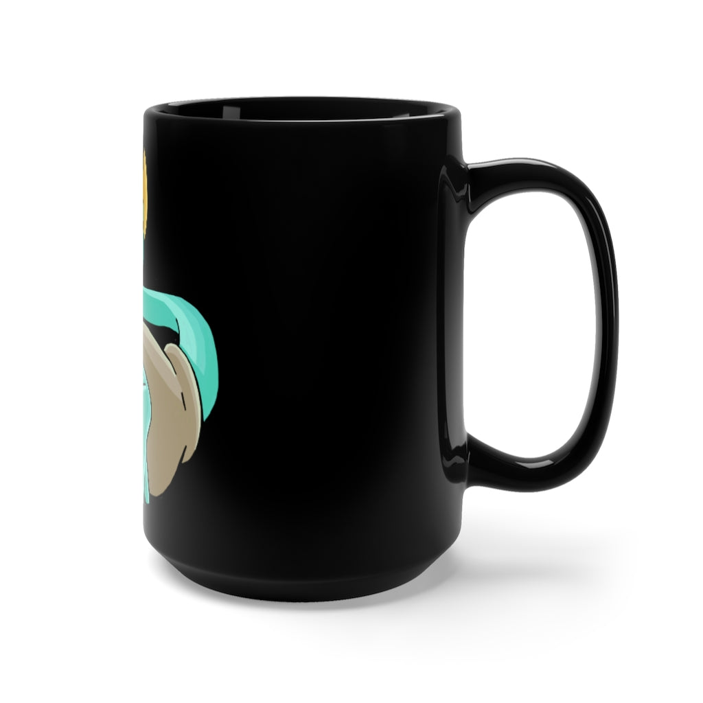 Plumyu Black Mug 15oz featuring a sleek black ceramic design with a C-handle, perfect for coffee and tea lovers.