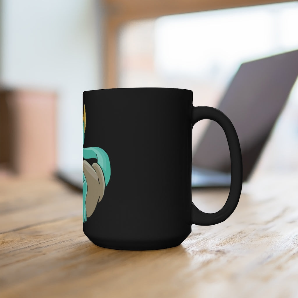 Plumyu Black Mug 15oz featuring a sleek black ceramic design with a C-handle, perfect for coffee and tea lovers.