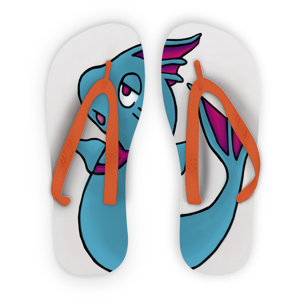 Plumyu Kids Flip Flops featuring customizable printed fabric with black and orange straps, perfect for summer fun.