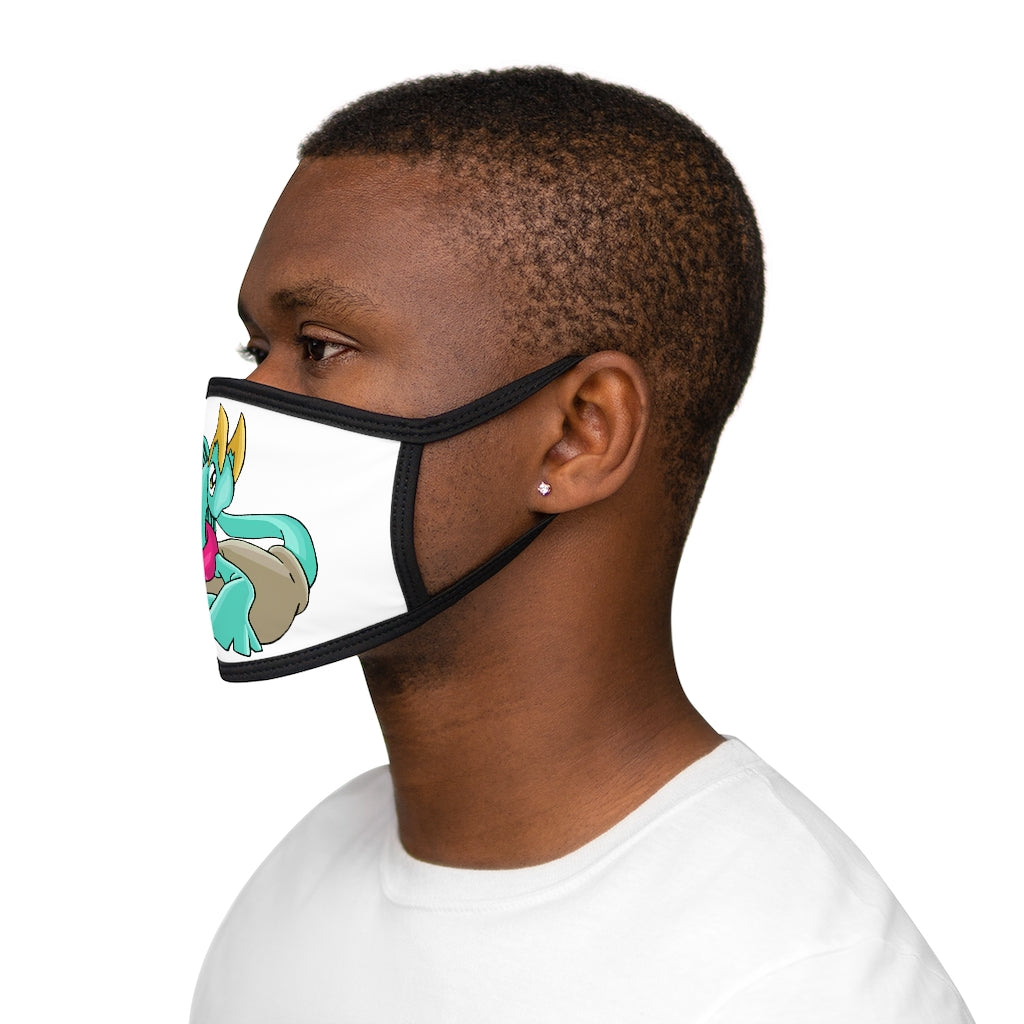 Plumyu Mixed-Fabric Face Mask featuring a black outer edge and earloops, made of polyester and cotton for comfort and style.