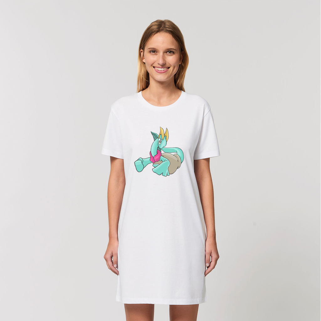 Plumyu Organic T-Shirt Dress in various colors, showcasing its soft fabric and stylish design.