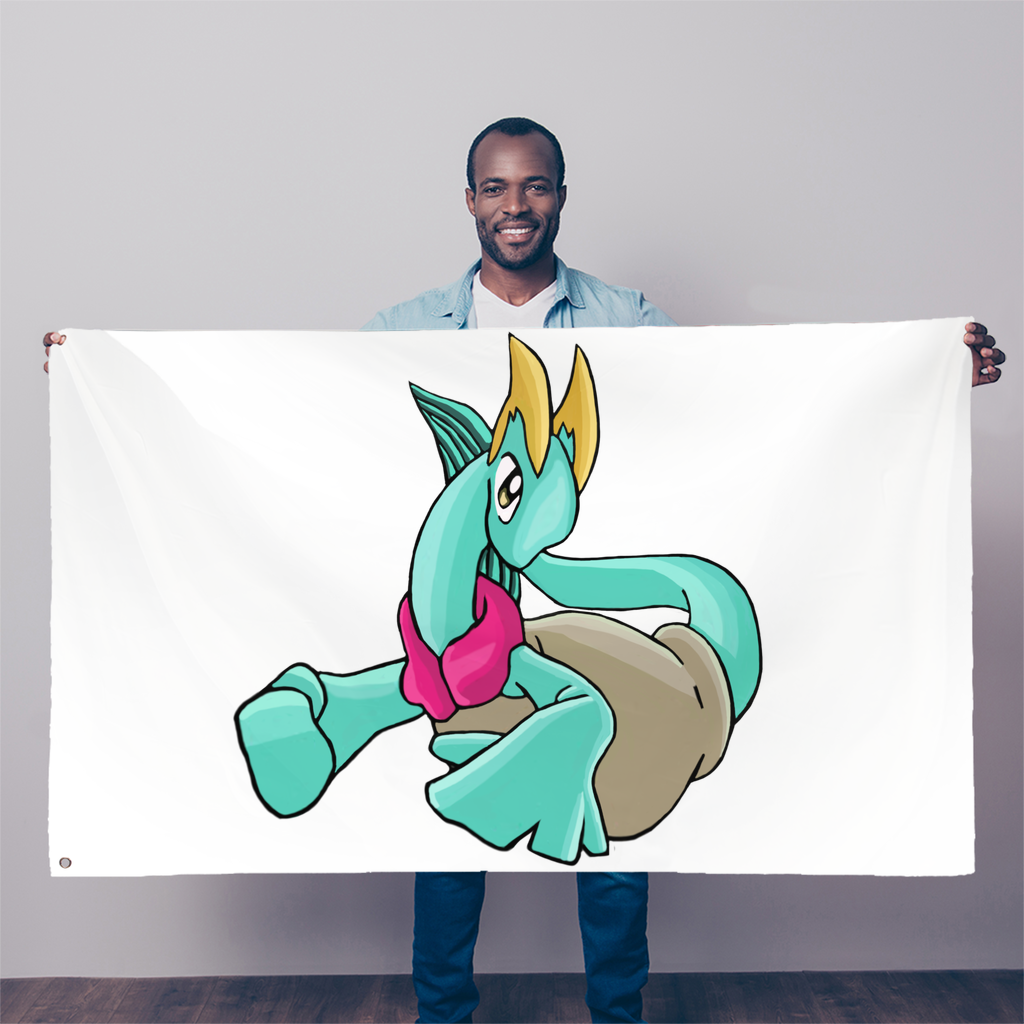 Plumyu Sublimation Flag measuring 5FT x 3FT, made of durable polyester fabric with vibrant colors and double-stitched edges, featuring two eyelets for hanging.