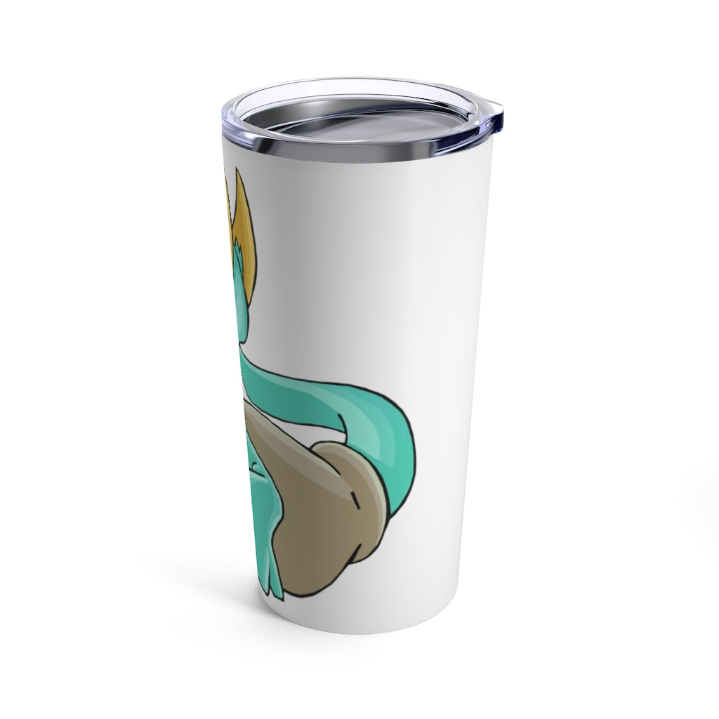 Plumyu Tumbler 20oz in stainless steel with a see-thru plastic lid, showcasing its sleek design and rounded corners.