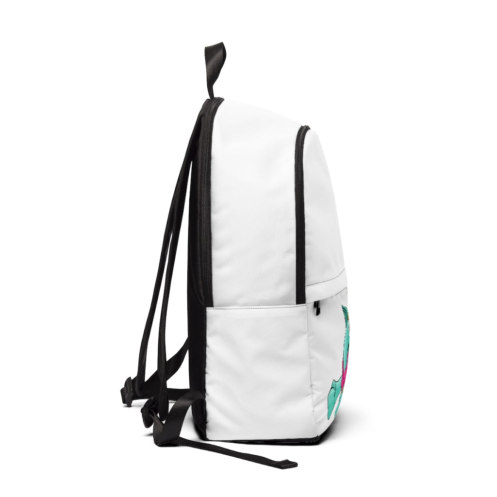 Plumyu Unisex Fabric Backpack in a stylish design, featuring adjustable straps and a padded back panel, perfect for school and travel.