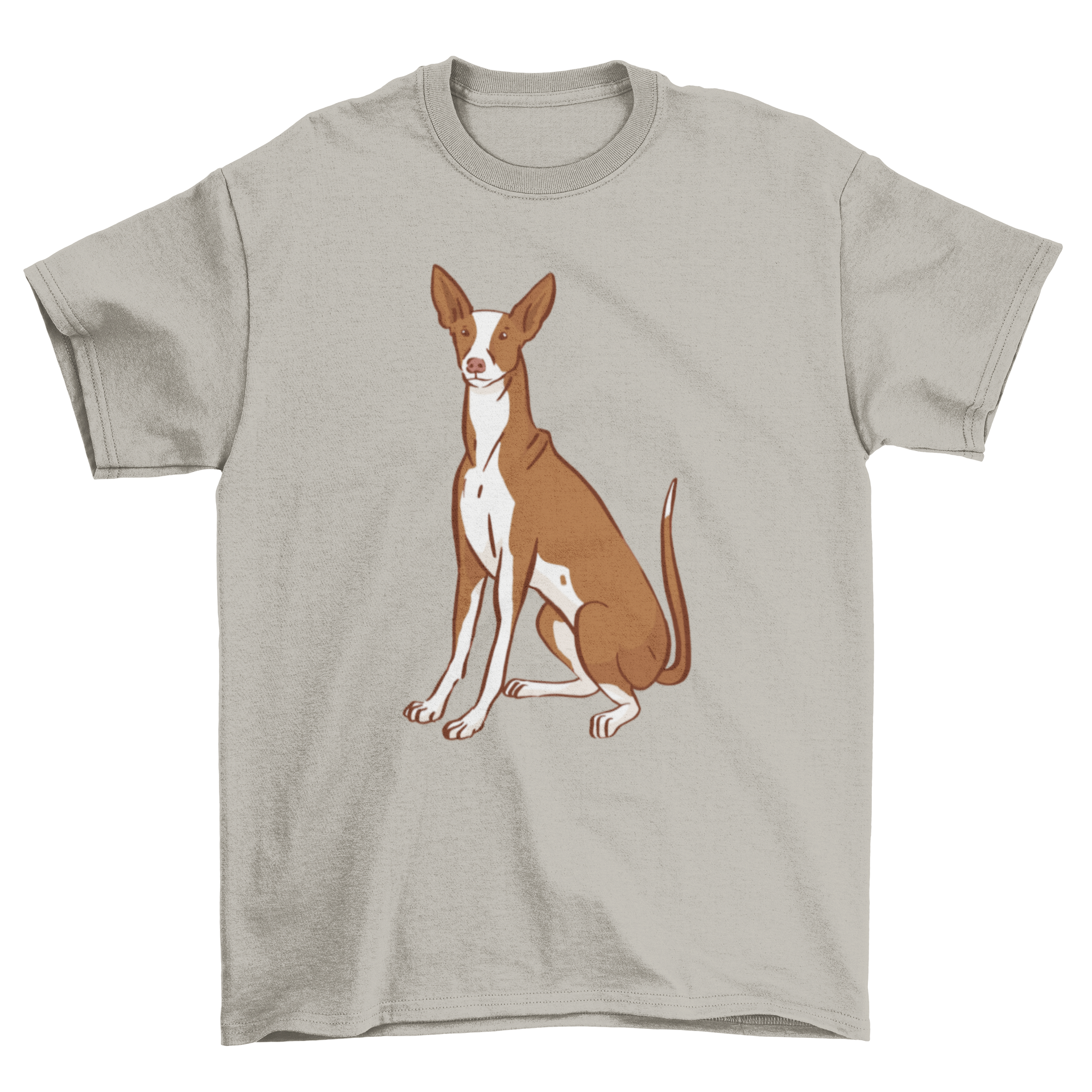 A stylish t-shirt featuring a Podenco dog design, showcasing its elegance and agility.