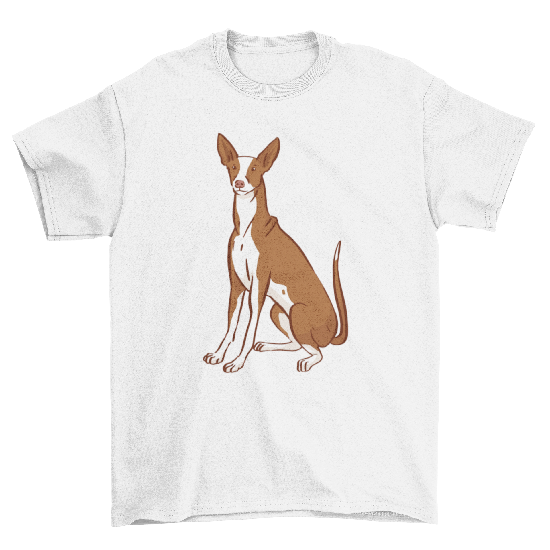 A stylish t-shirt featuring a Podenco dog design, showcasing its elegance and agility.