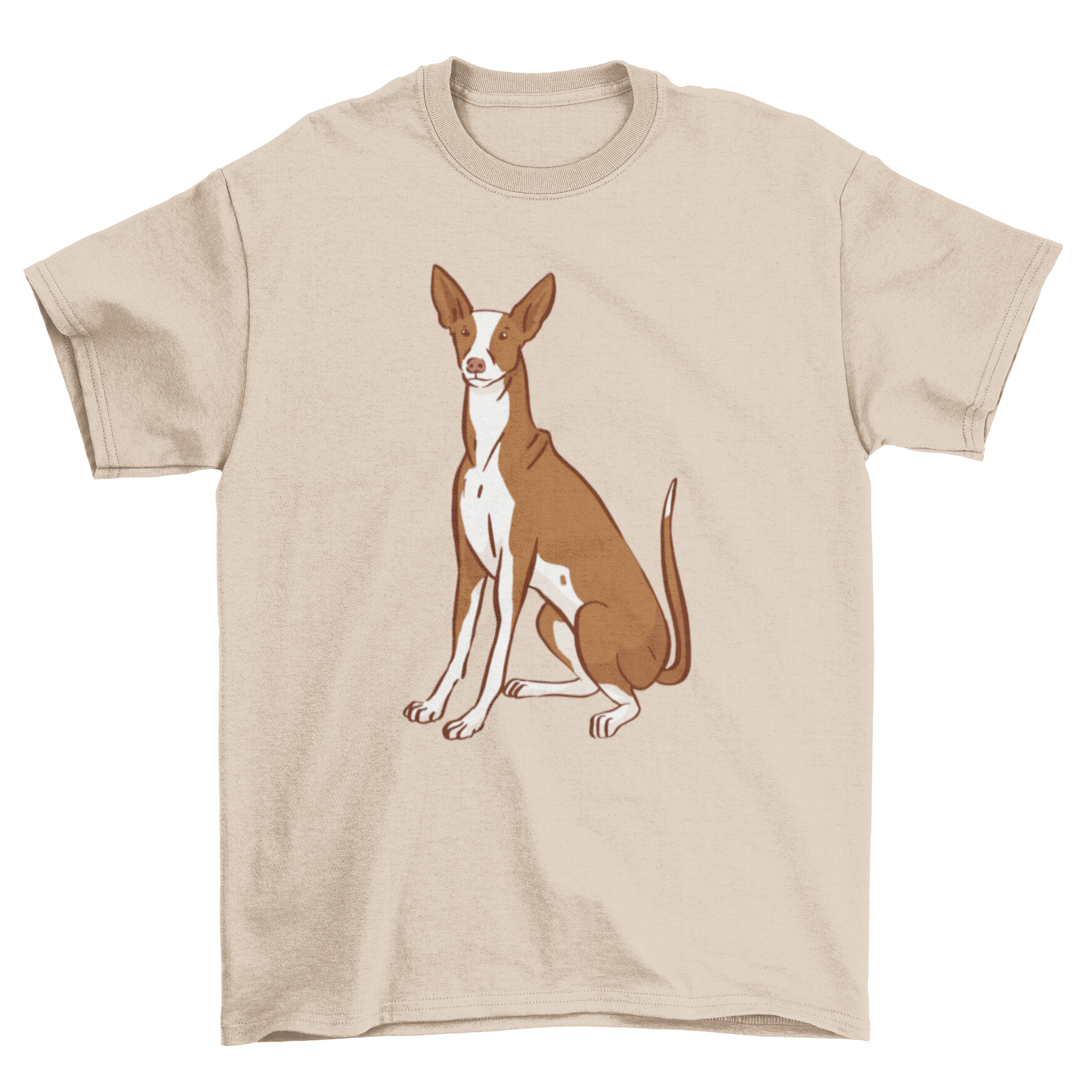 A stylish t-shirt featuring a Podenco dog design, showcasing its elegance and agility.