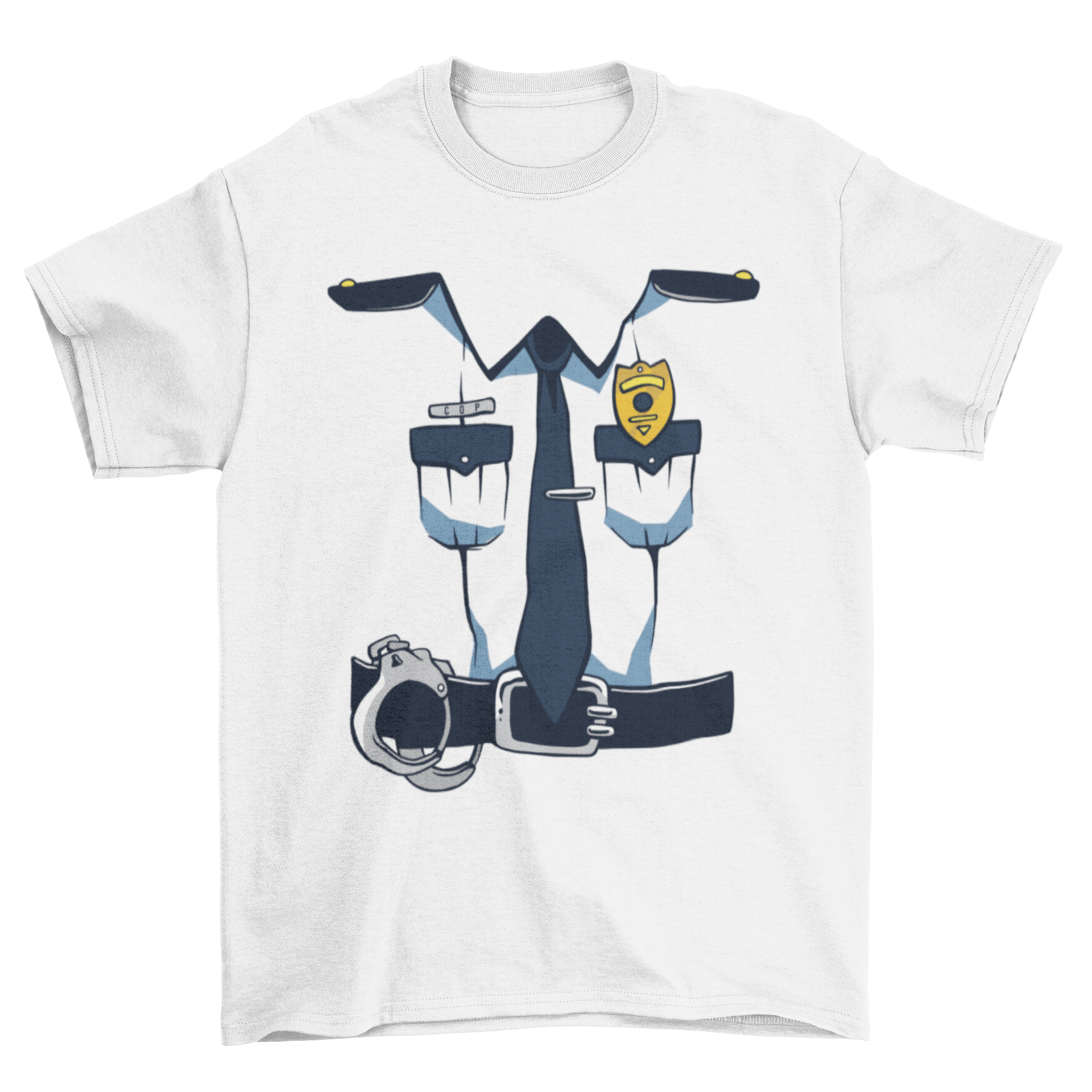 A stylish Police Costume T-shirt featuring a realistic police uniform design, perfect for costume parties and casual wear.