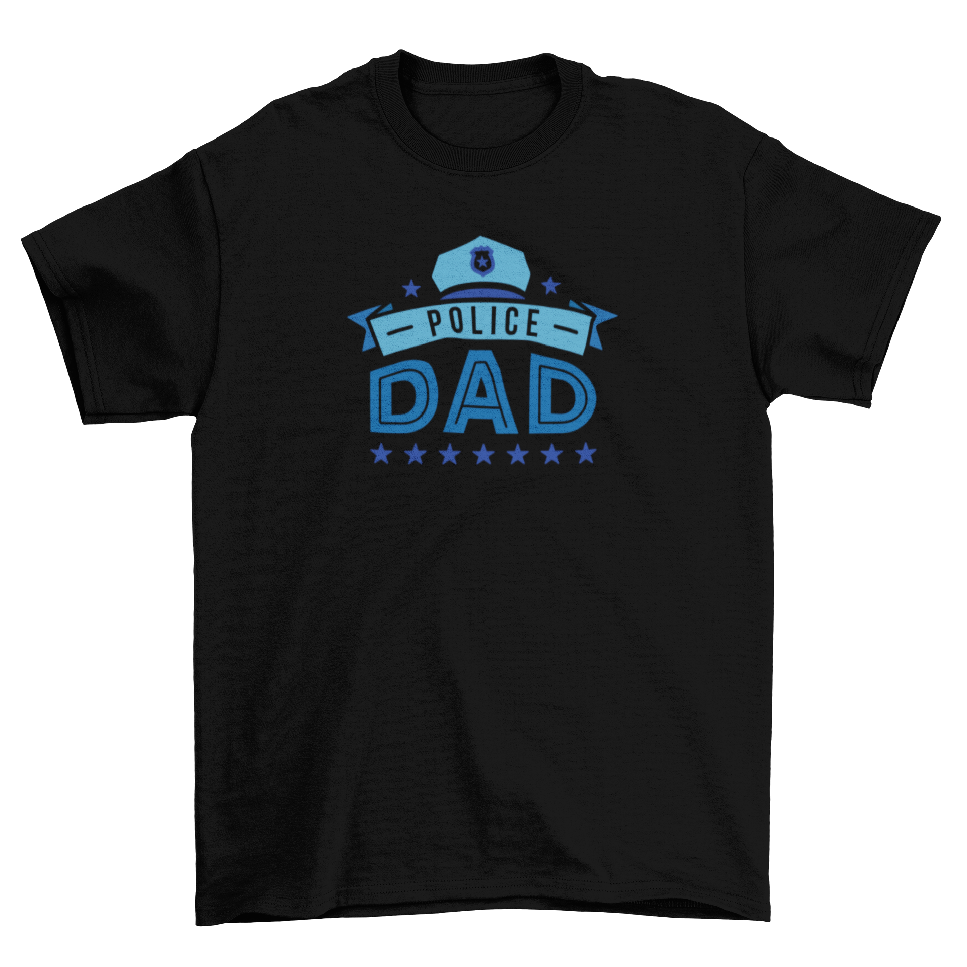 A comfortable Police Dad T-shirt featuring a bold quote design that reads 'POLICE DAD'.