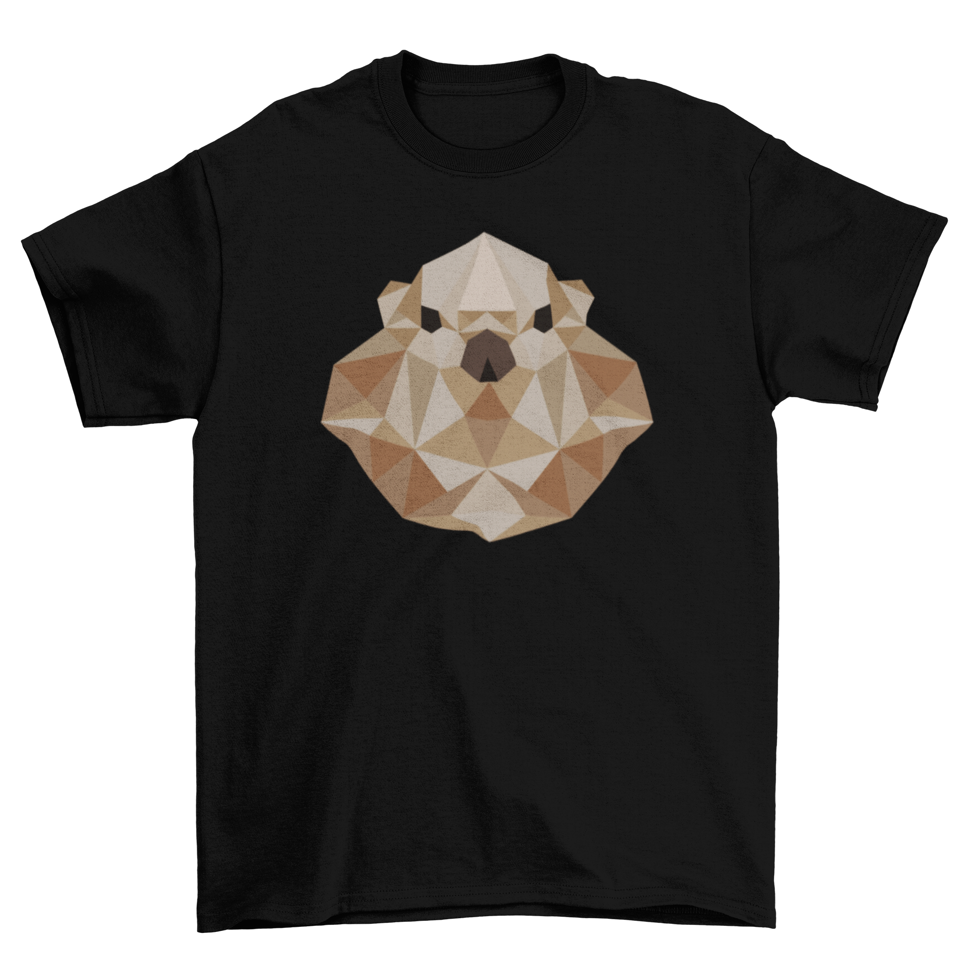 A stylish t-shirt featuring a unique polygonal otter illustration in vibrant colors.