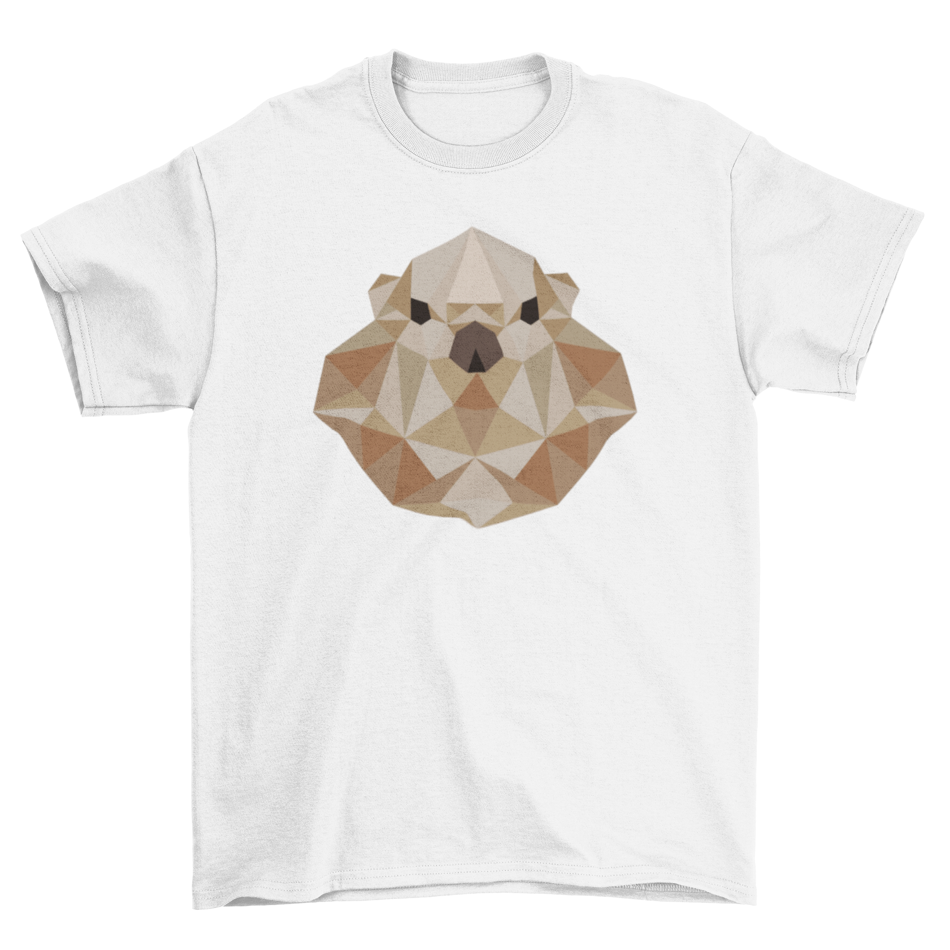 A stylish t-shirt featuring a unique polygonal otter illustration in vibrant colors.