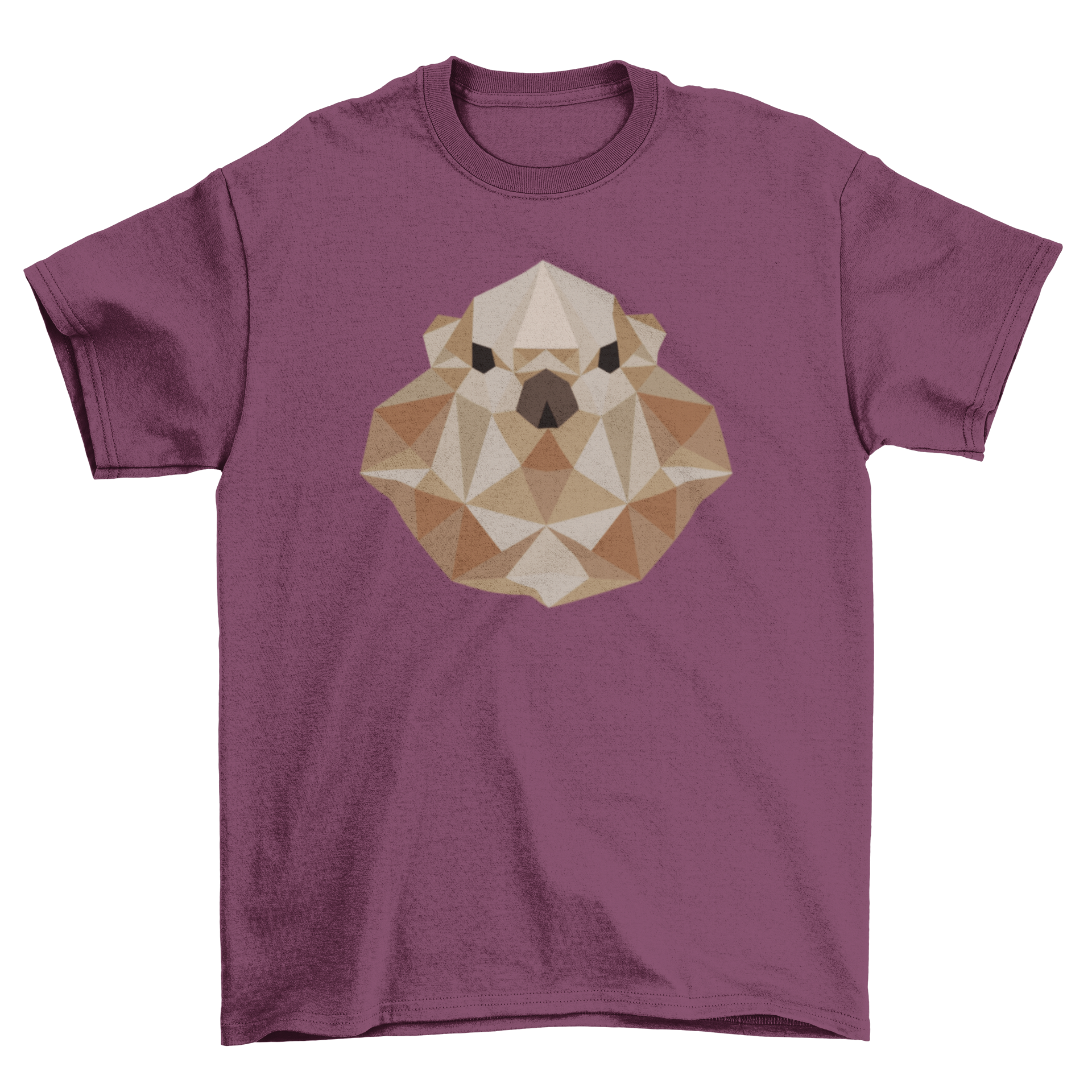 A stylish t-shirt featuring a unique polygonal otter illustration in vibrant colors.