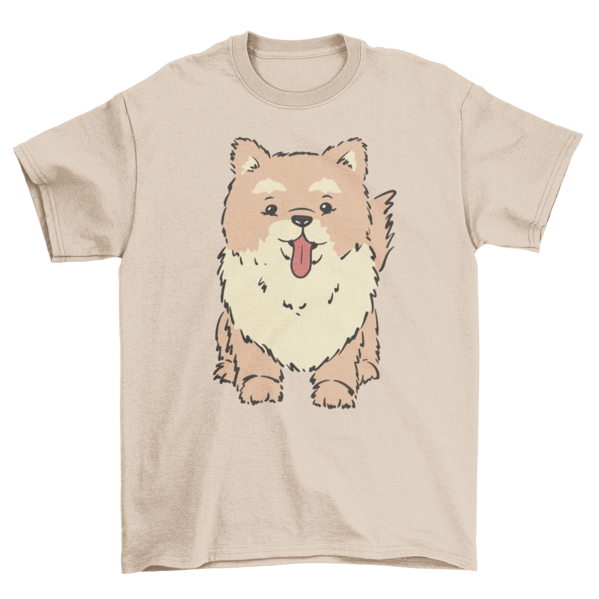 A cute t-shirt featuring an adorable Pomeranian dog design, perfect for dog lovers.