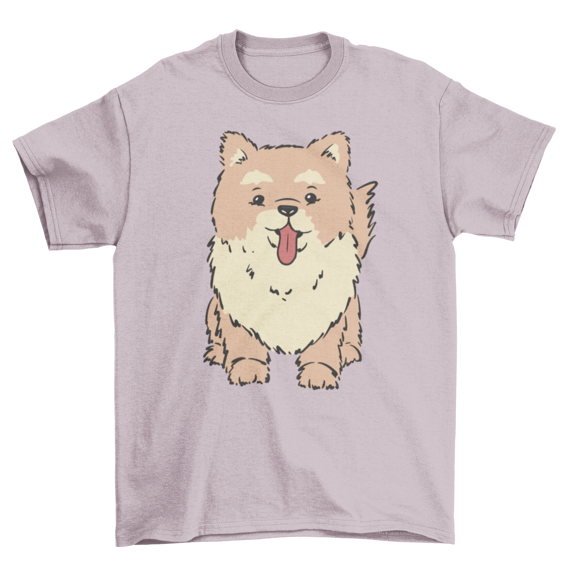 A cute t-shirt featuring an adorable Pomeranian dog design, perfect for dog lovers.