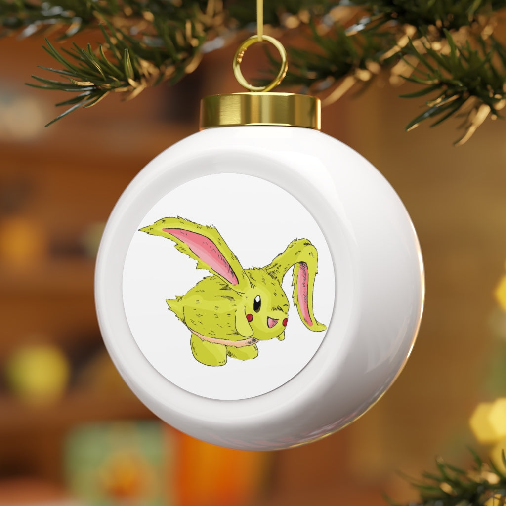 A 3-inch glossy Pon-Pon Christmas Ball Ornament with a gold ribbon, featuring a vintage design and a custom metal insert.