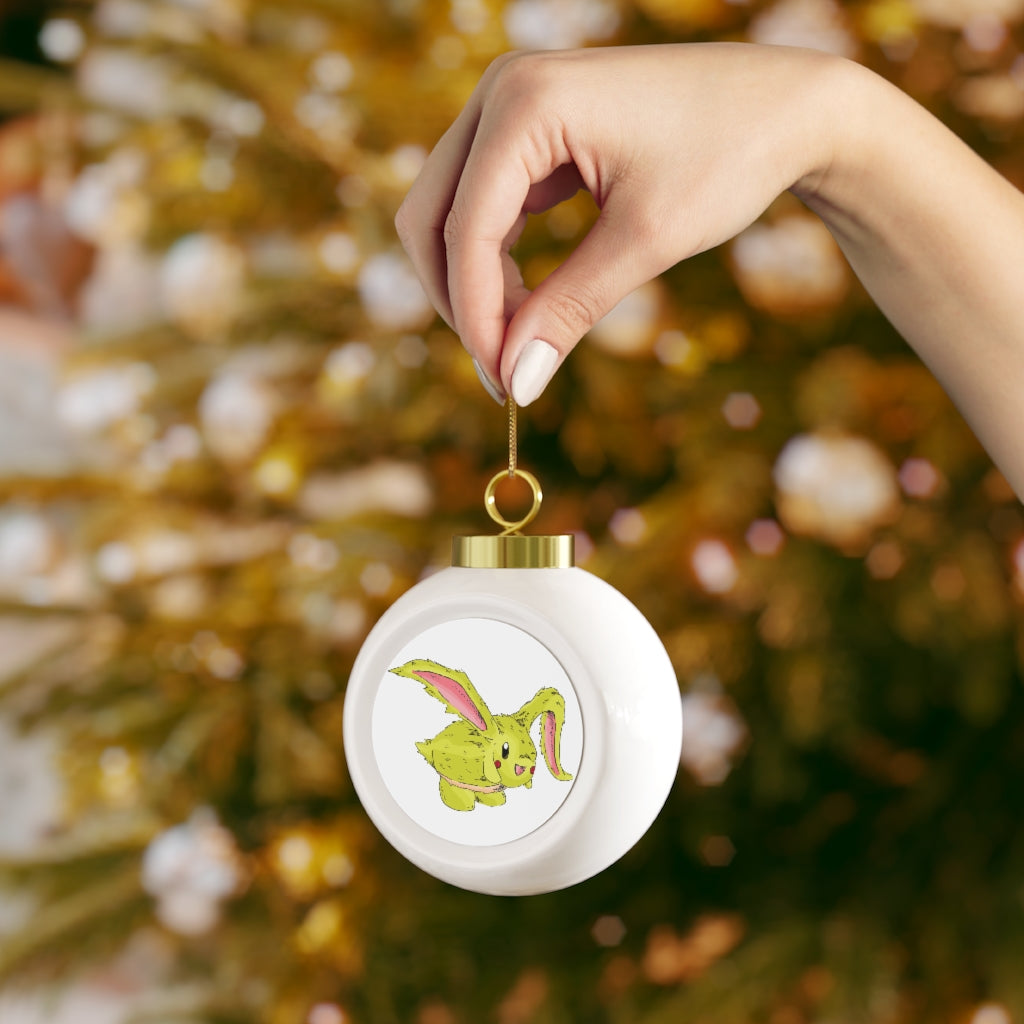 A 3-inch glossy Pon-Pon Christmas Ball Ornament with a gold ribbon, featuring a vintage design and a custom metal insert.