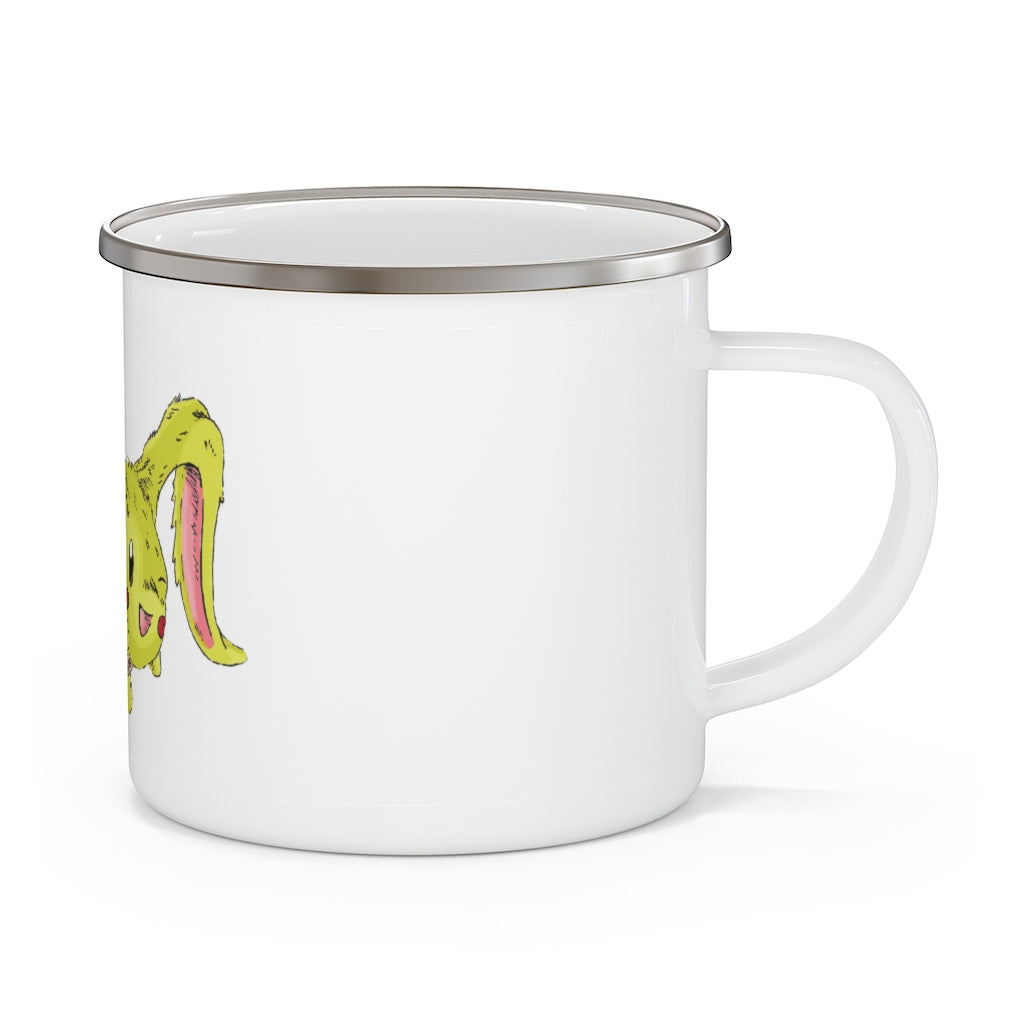 Pon-Pon Enamel Camping Mug with a stylish design, featuring a C-handle and rounded corners, perfect for outdoor adventures.