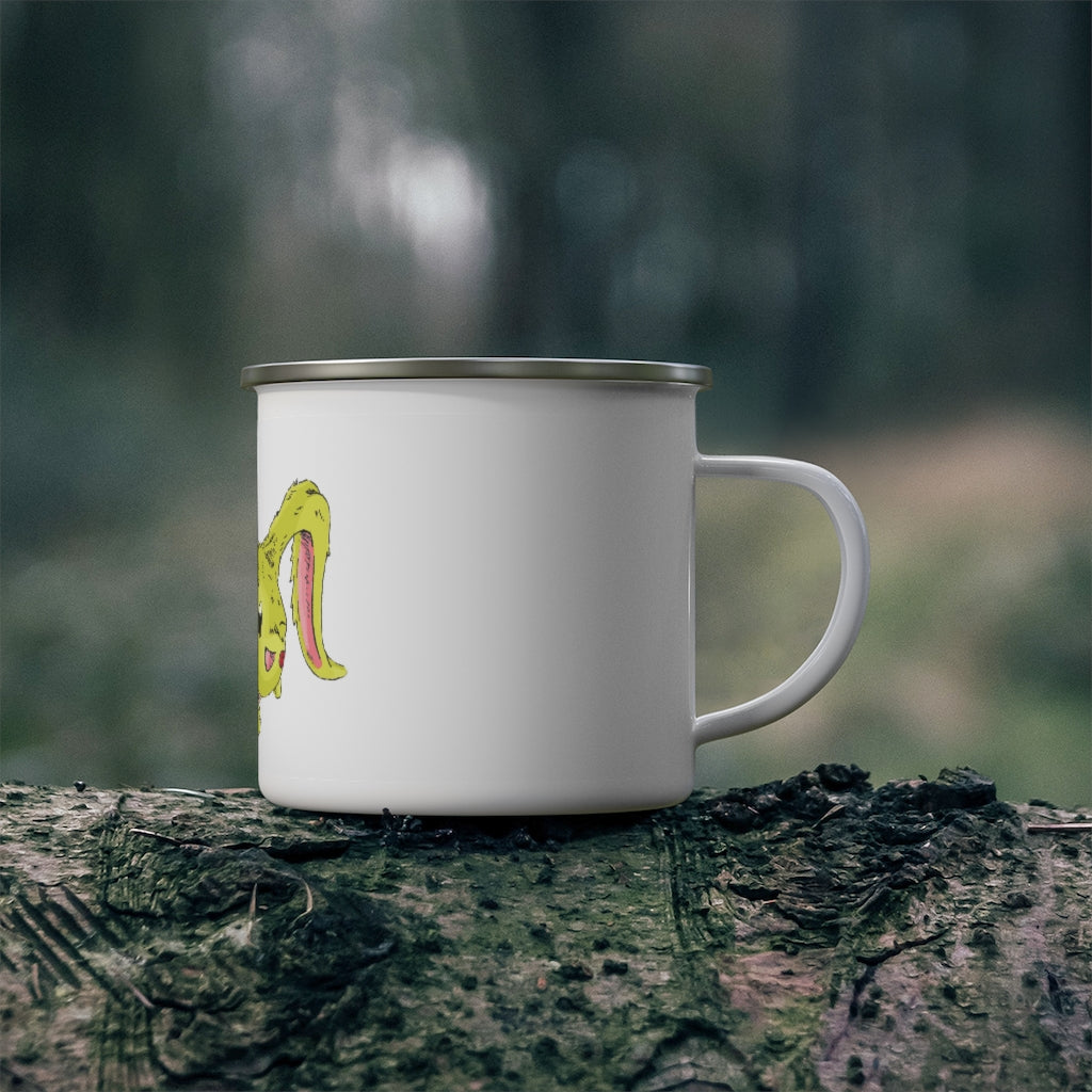 Pon-Pon Enamel Camping Mug with a stylish design, featuring a C-handle and rounded corners, perfect for outdoor adventures.