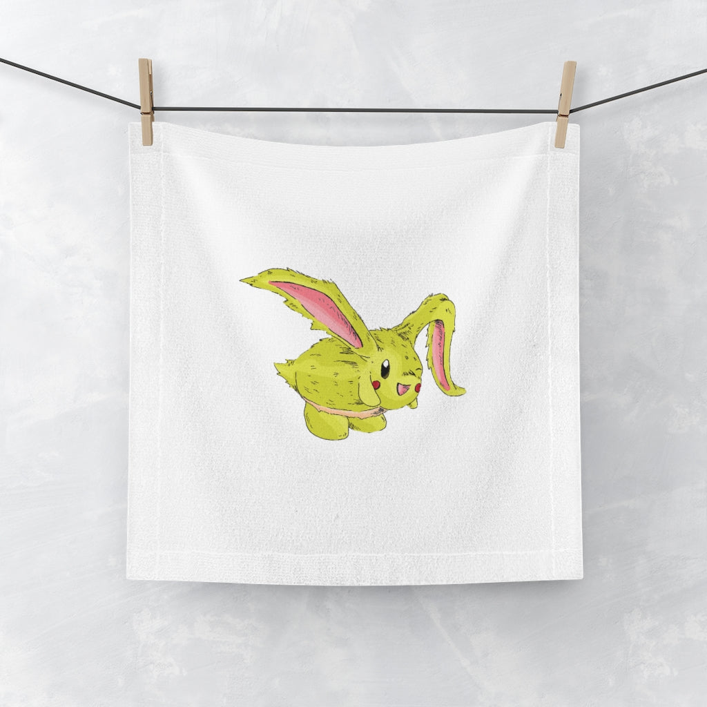 Pon-Pon Face Towel featuring a customizable polyester front and soft cotton back, ideal for personal designs.