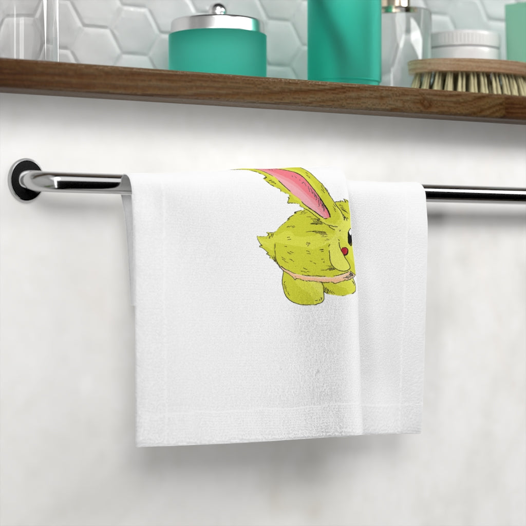 Pon-Pon Face Towel featuring a customizable polyester front and soft cotton back, ideal for personal designs.