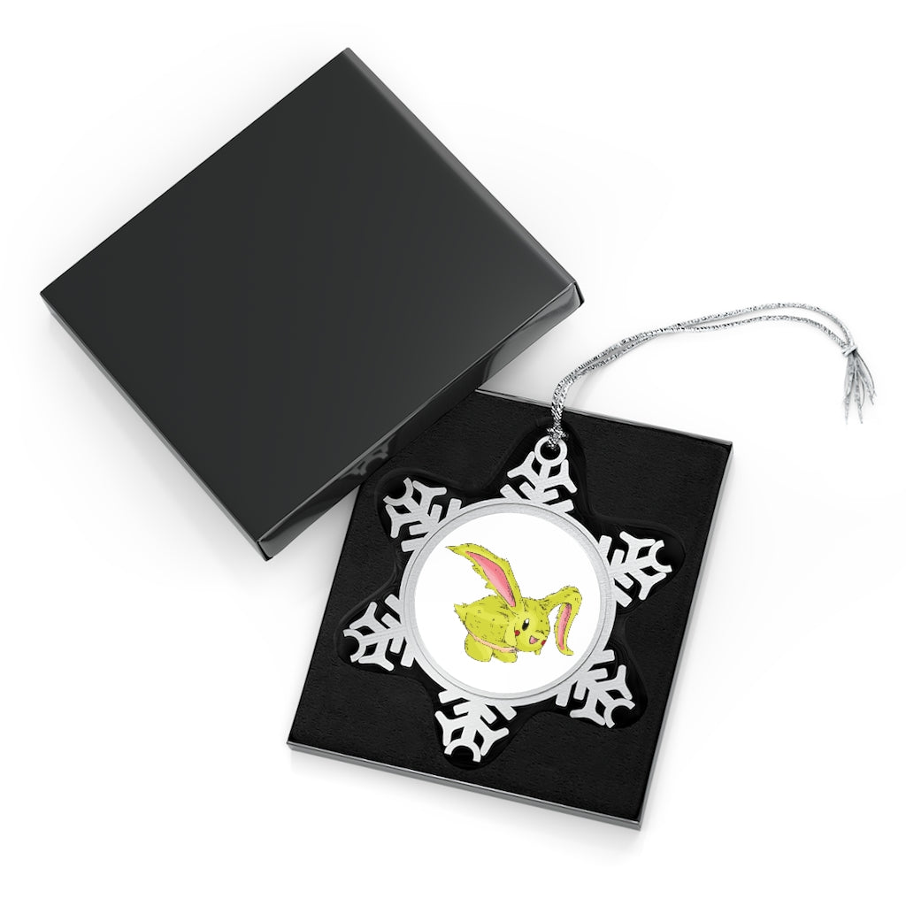 Pon-Pon Pewter Snowflake Ornament with silver-toned hanging string, showcasing intricate snowflake design.