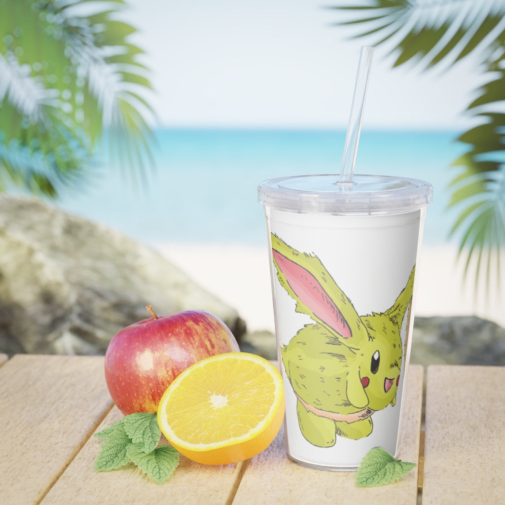 Pon-Pon Plastic Tumbler with Straw, featuring a customizable design and double wall insulation, perfect for events and gatherings.