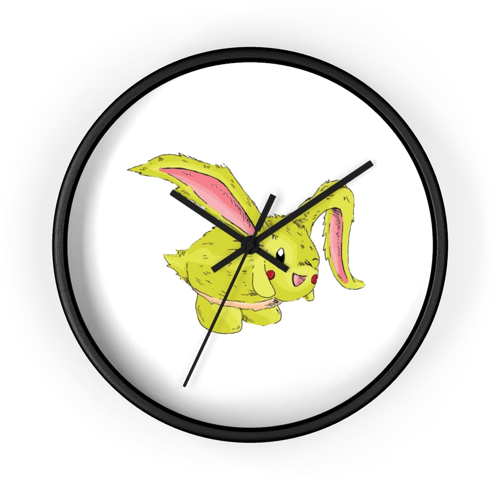 Pon-Pon Wall Clock featuring a wooden frame and clear plexiglass face, designed for indoor use with a silent mechanism.