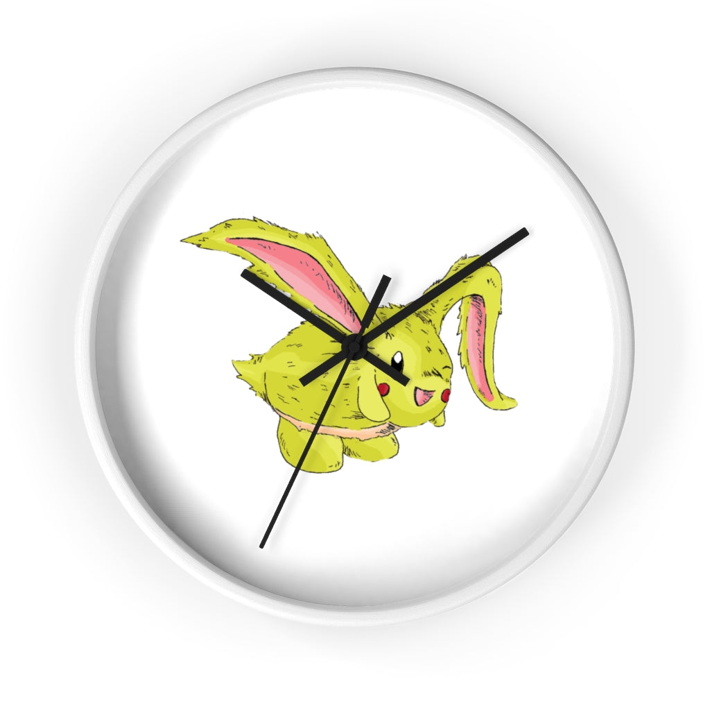 Pon-Pon Wall Clock featuring a wooden frame and clear plexiglass face, designed for indoor use with a silent mechanism.