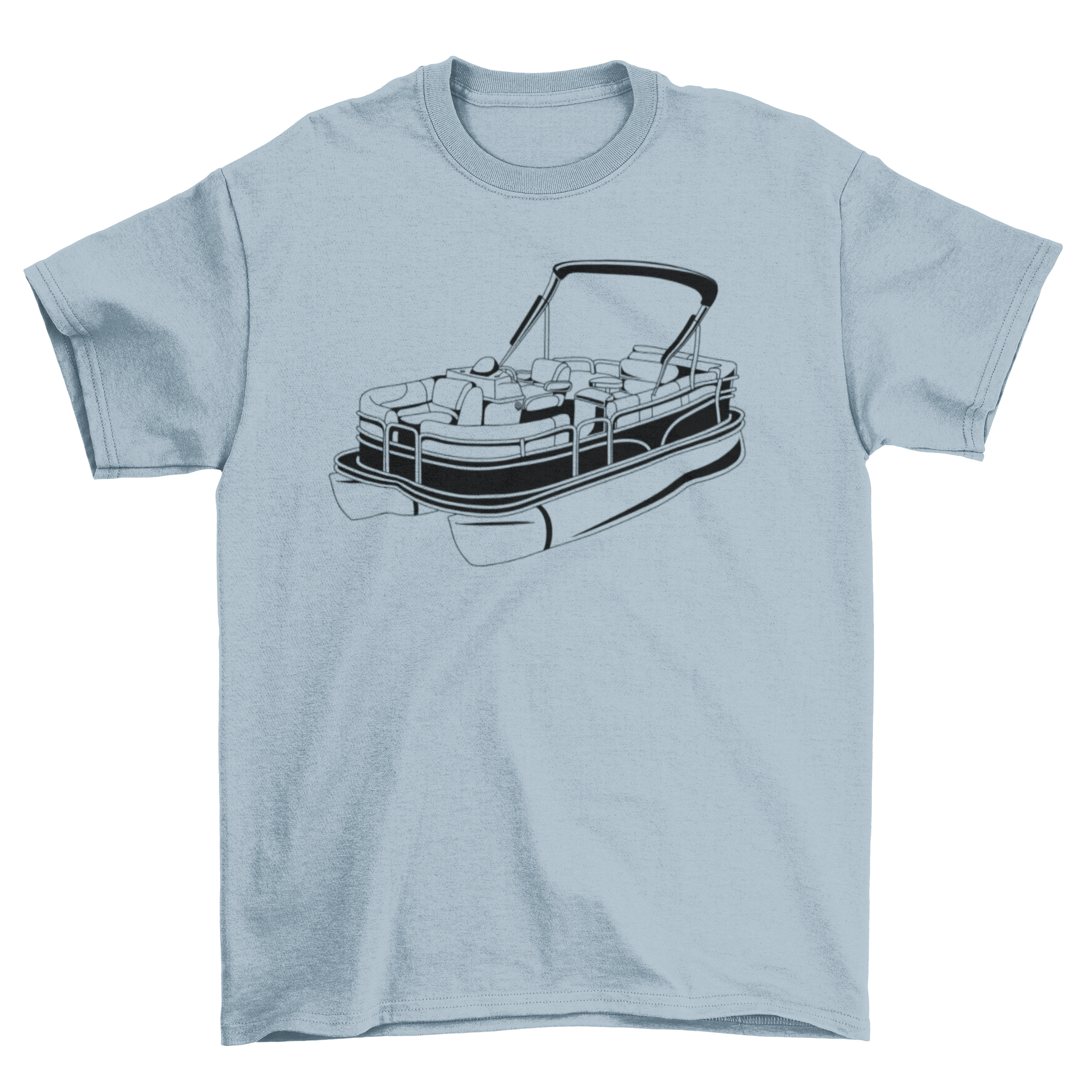 A stylish T-shirt featuring a vibrant pontoon boat design, perfect for boating enthusiasts.