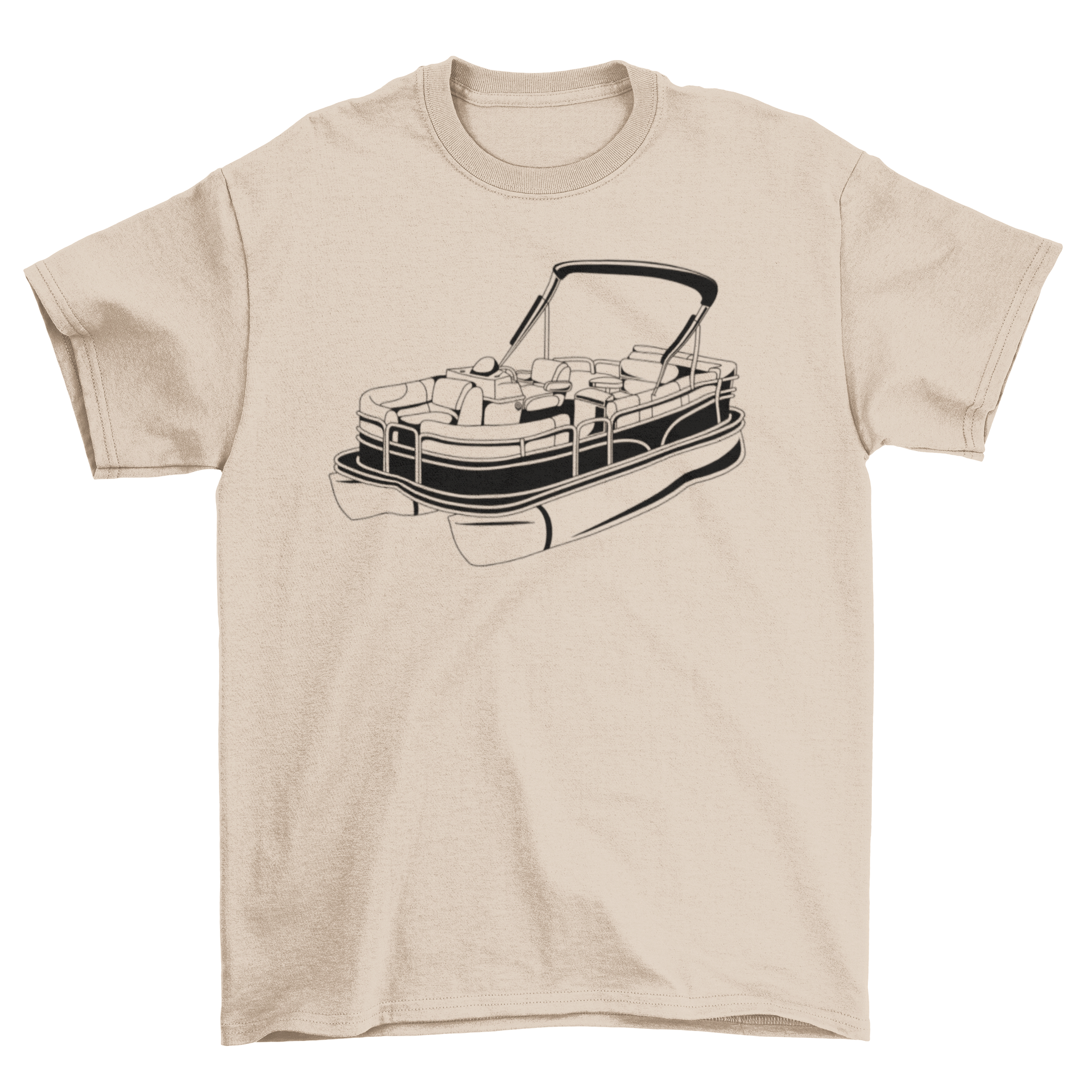 A stylish T-shirt featuring a vibrant pontoon boat design, perfect for boating enthusiasts.