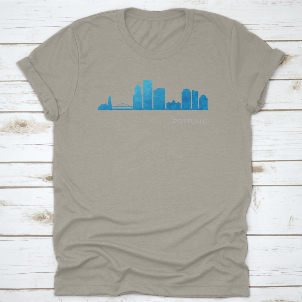 Portland, OR low poly skyline clip art design featuring geometric shapes and vibrant colors, showcasing the city's iconic skyline.