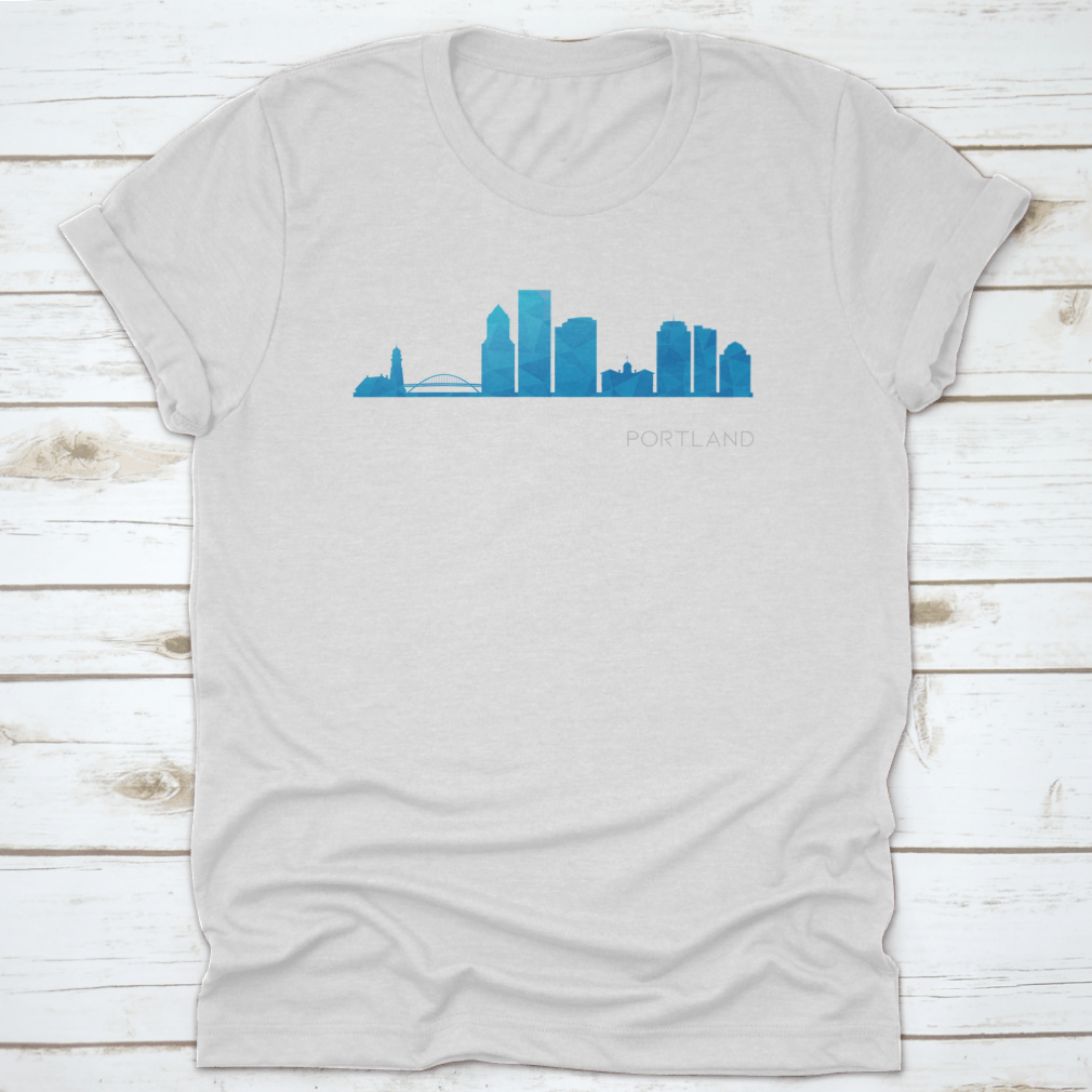 Portland, OR low poly skyline clip art design featuring geometric shapes and vibrant colors, showcasing the city's iconic skyline.