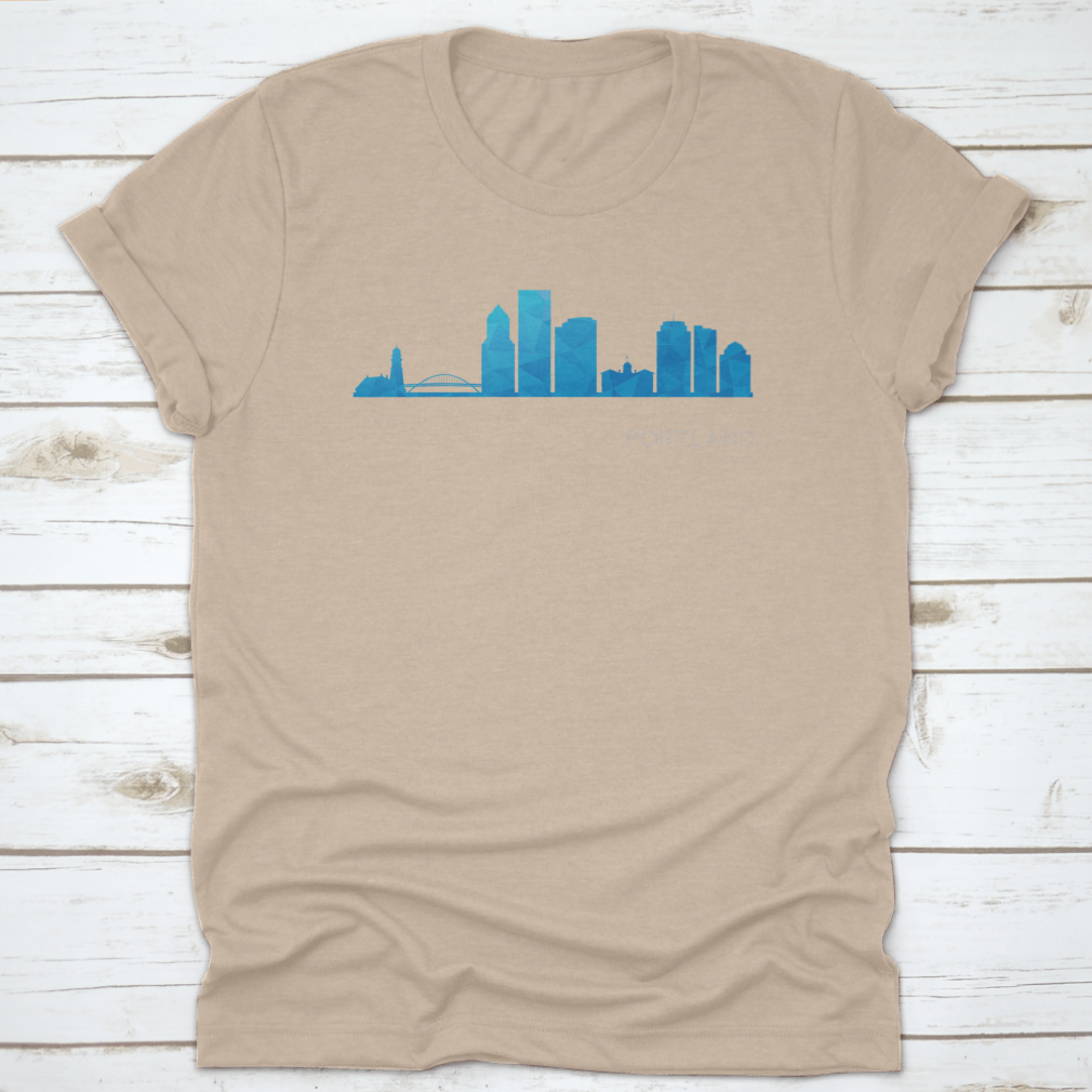 Portland, OR low poly skyline clip art design featuring geometric shapes and vibrant colors, showcasing the city's iconic skyline.