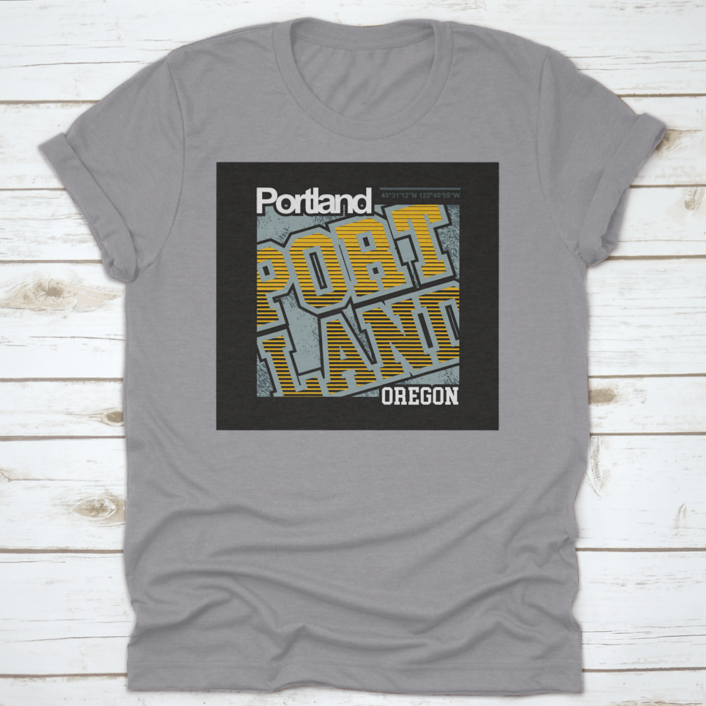 A stylish typographic T-shirt featuring the Portland Oregon Element of Men Fashion, showcasing a unique lettering design on a comfortable cotton fabric.