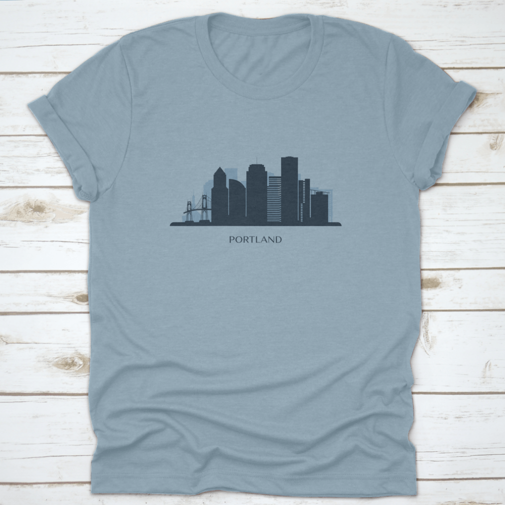 Monochrome silhouette vector illustration of the Portland skyline, showcasing iconic buildings in a sleek design.