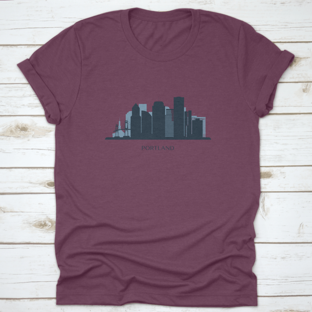 Monochrome silhouette vector illustration of the Portland skyline, showcasing iconic buildings in a sleek design.