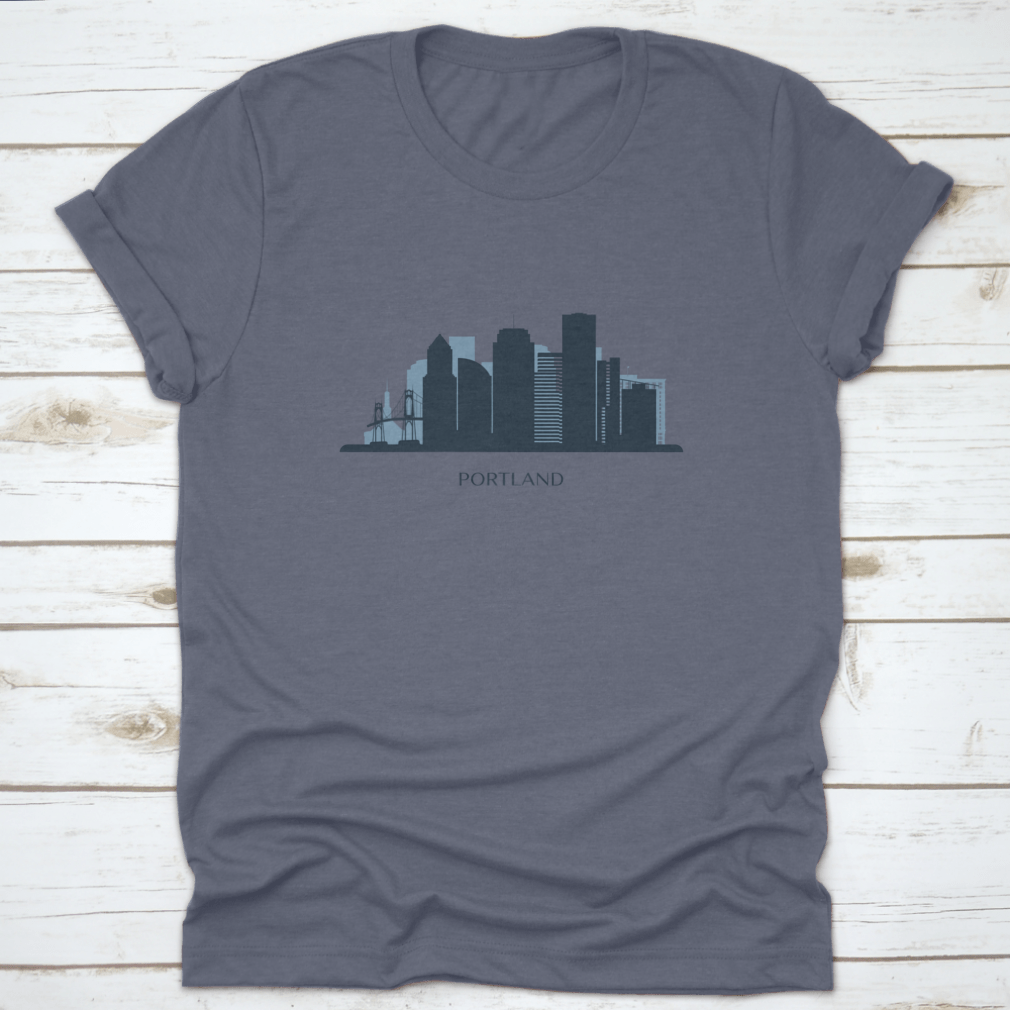 Monochrome silhouette vector illustration of the Portland skyline, showcasing iconic buildings in a sleek design.