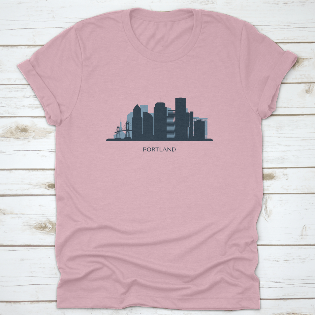 Monochrome silhouette vector illustration of the Portland skyline, showcasing iconic buildings in a sleek design.