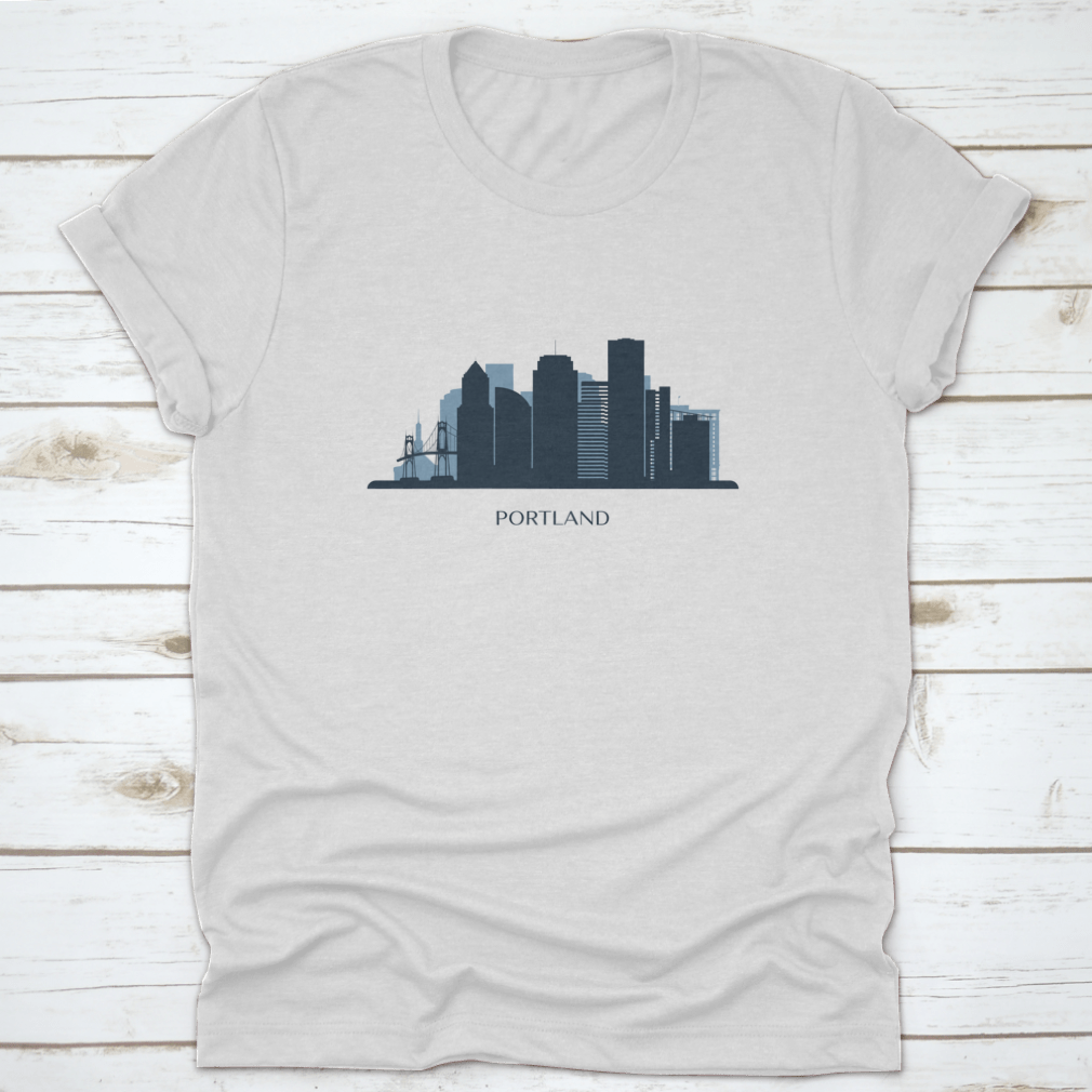 Monochrome silhouette vector illustration of the Portland skyline, showcasing iconic buildings in a sleek design.