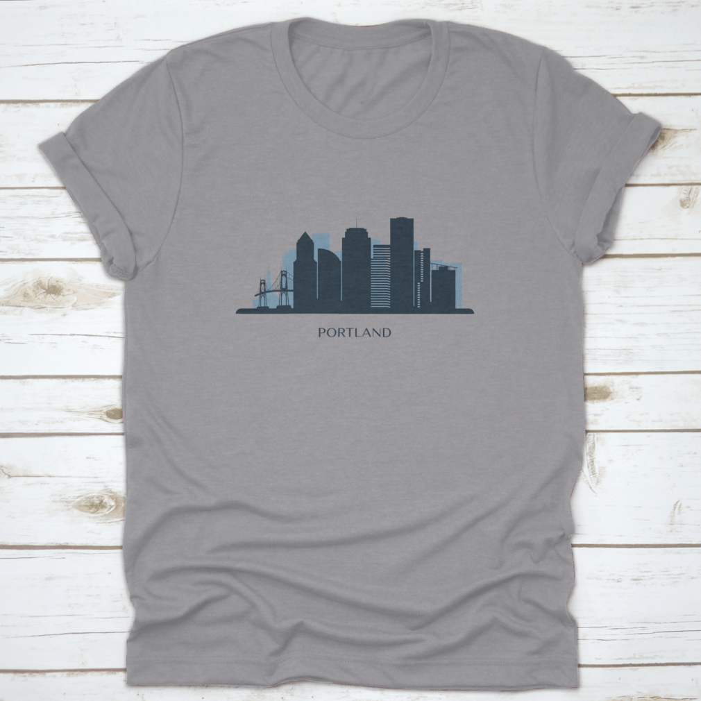 Monochrome silhouette vector illustration of the Portland skyline, showcasing iconic buildings in a sleek design.