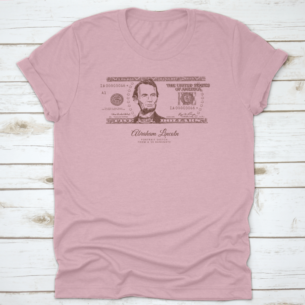 A classic fit t-shirt featuring a detailed engraving of Abraham Lincoln's portrait, made from 100% cotton for comfort.